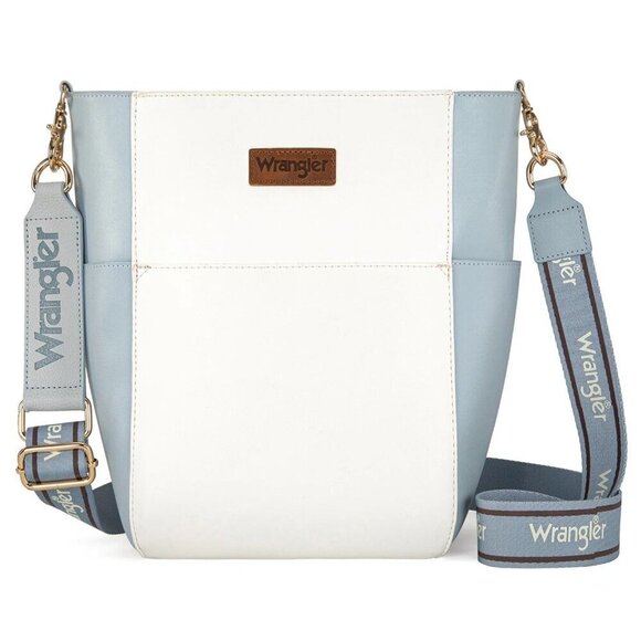 WG67-9182 Wrangler 2 Tone Color Block Shoulder Bag/Crossbody -White-Blue - Picture 2 of 4